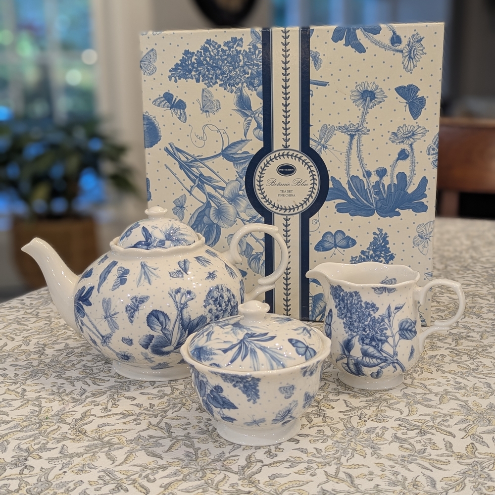 Blue and White Floral Tea Set